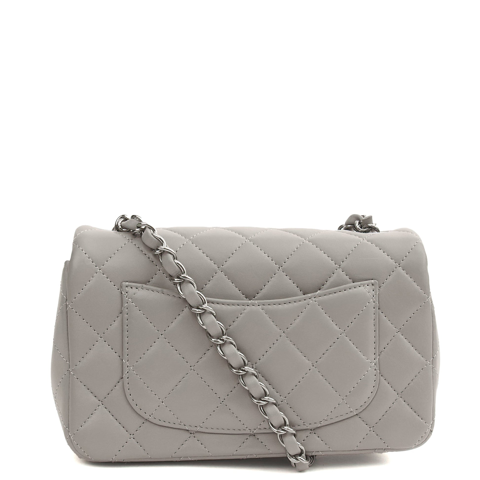 Chanel Cross Body Classic - Mini (Rectangular) in Grey, Calfskin Leather — Back View