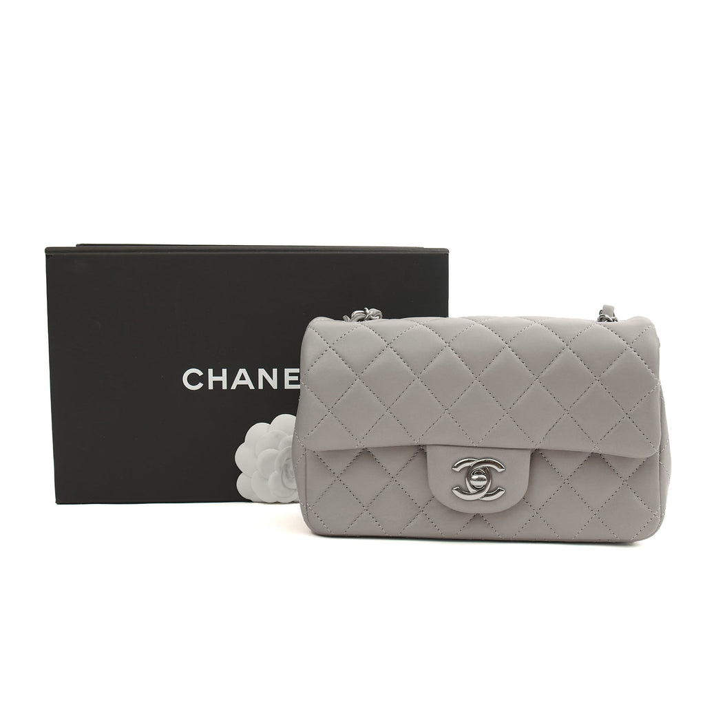 Chanel Cross Body Classic - Mini (Rectangular) in Grey, Calfskin Leather — Lifestyle View