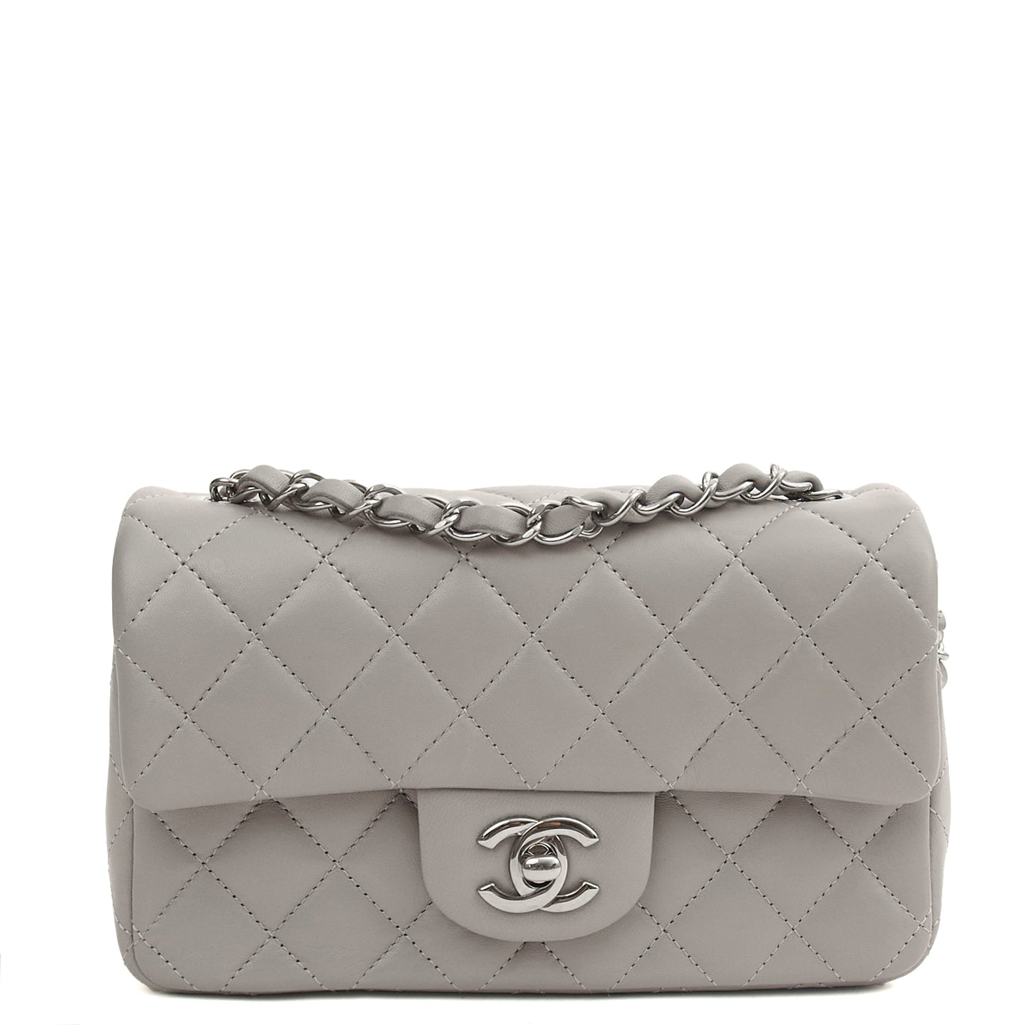 Chanel Cross Body Classic - Mini (Rectangular) in Grey, Calfskin Leather — Alternate View 11