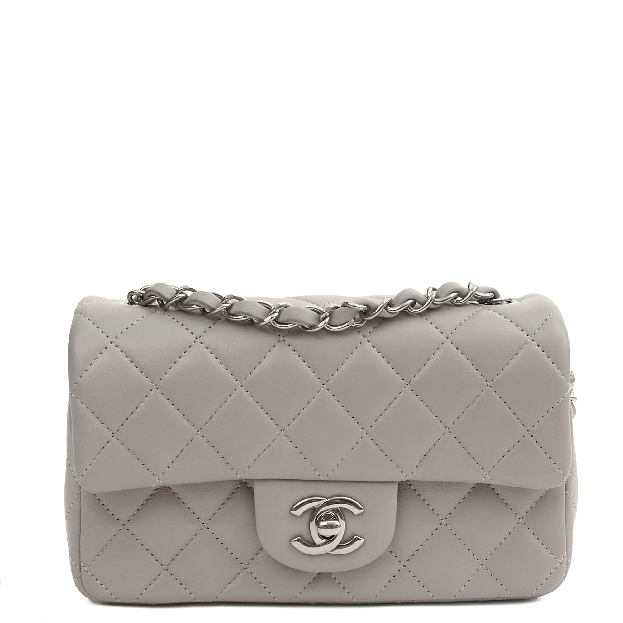 Chanel Cross Body Classic - Mini (Rectangular) in Grey, Calfskin Leather — Alternate View 11