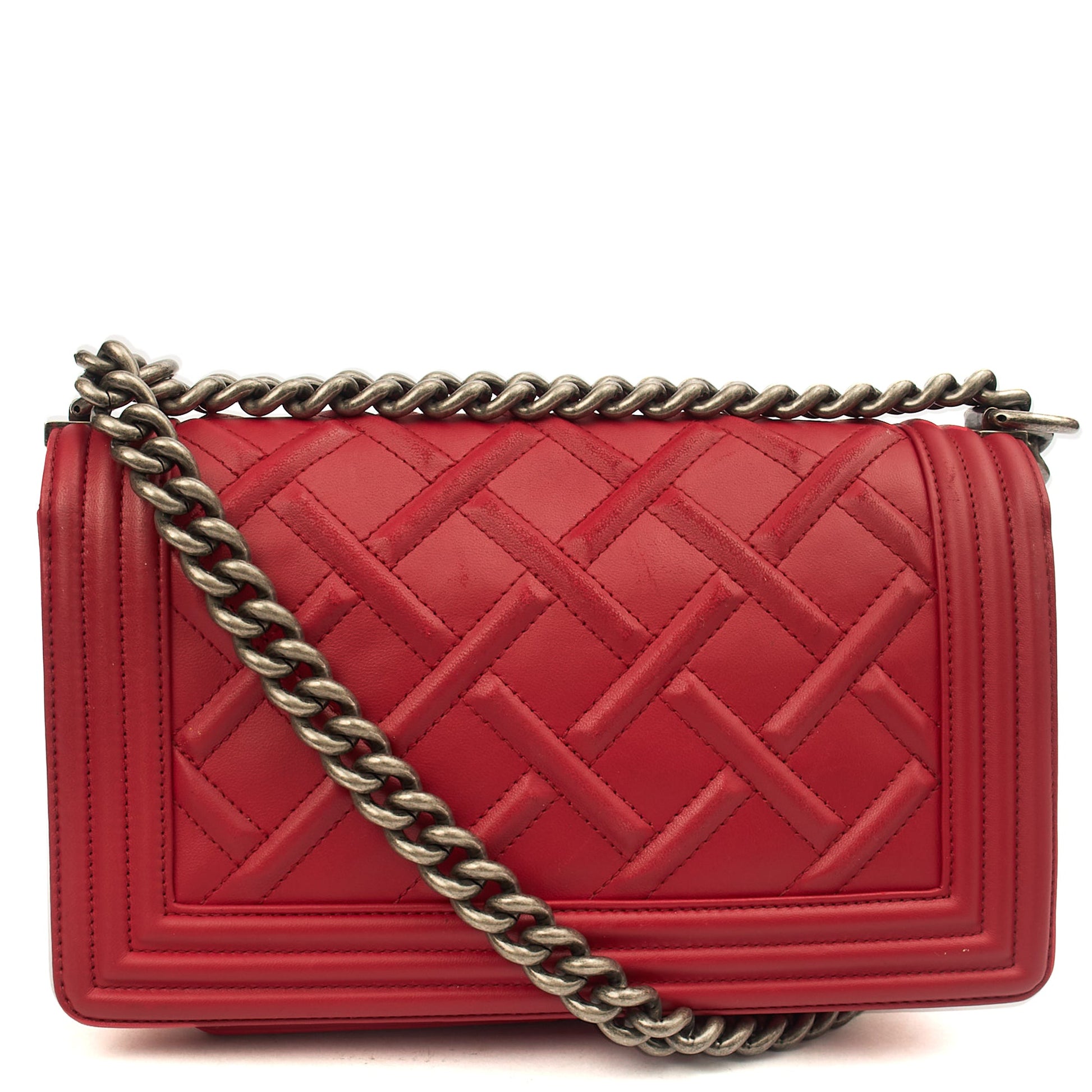 Chanel Shoulder Bag Boy - Medium in Red, Calfskin Leather — Back View