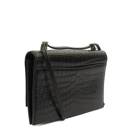 Saint Laurent Cross Body Crossbody in Black, Exotic Effect Leather — Side View