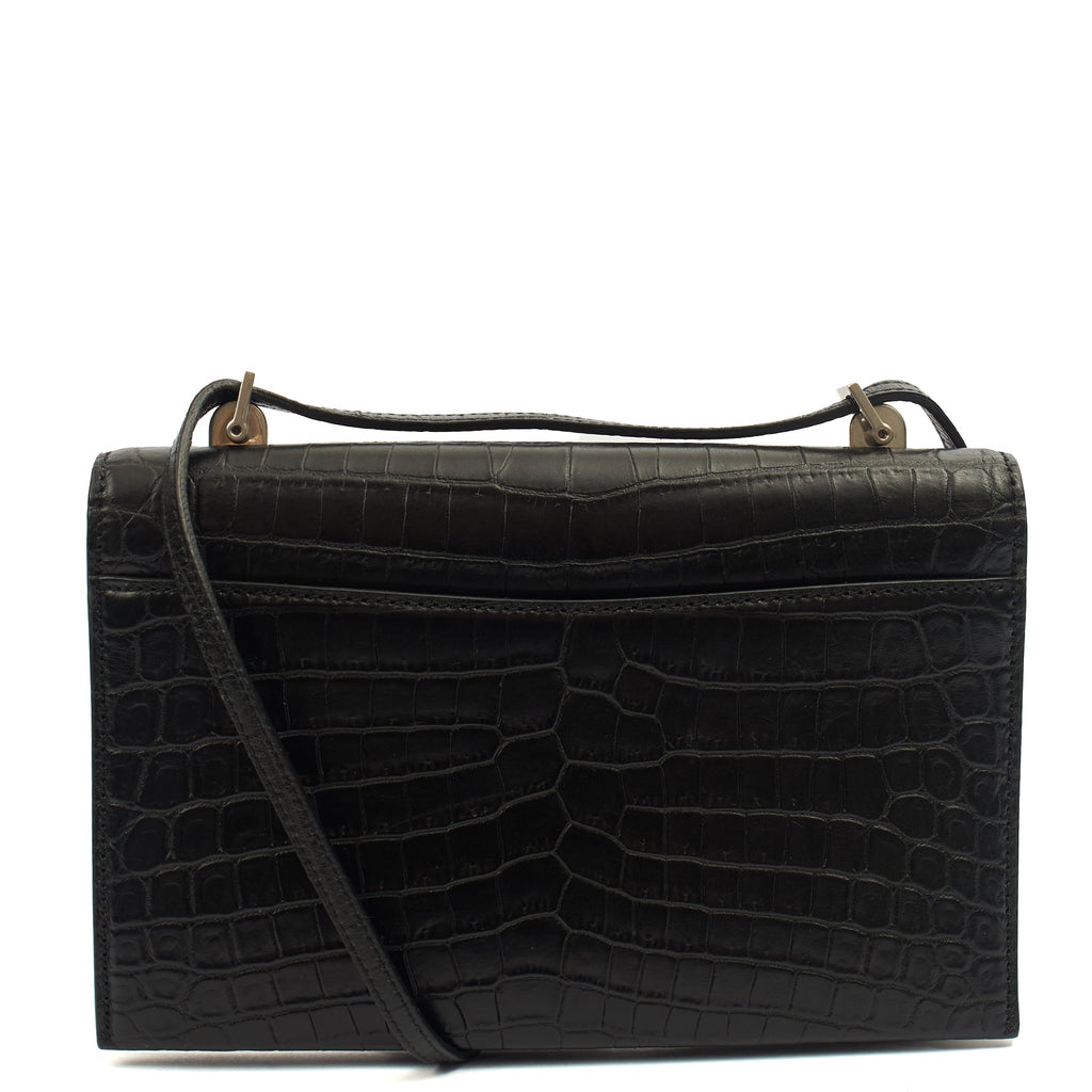 Saint Laurent Cross Body Crossbody in Black, Exotic Effect Leather — Back View