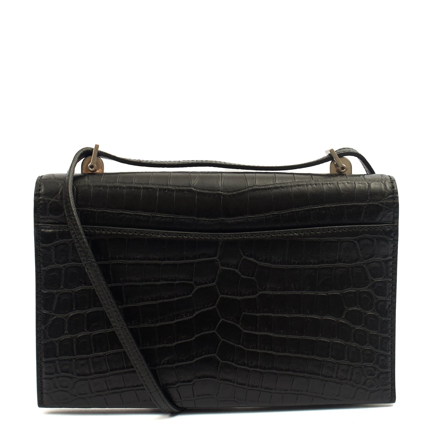 Saint Laurent Cross Body Crossbody in Black, Exotic Effect Leather — Back View