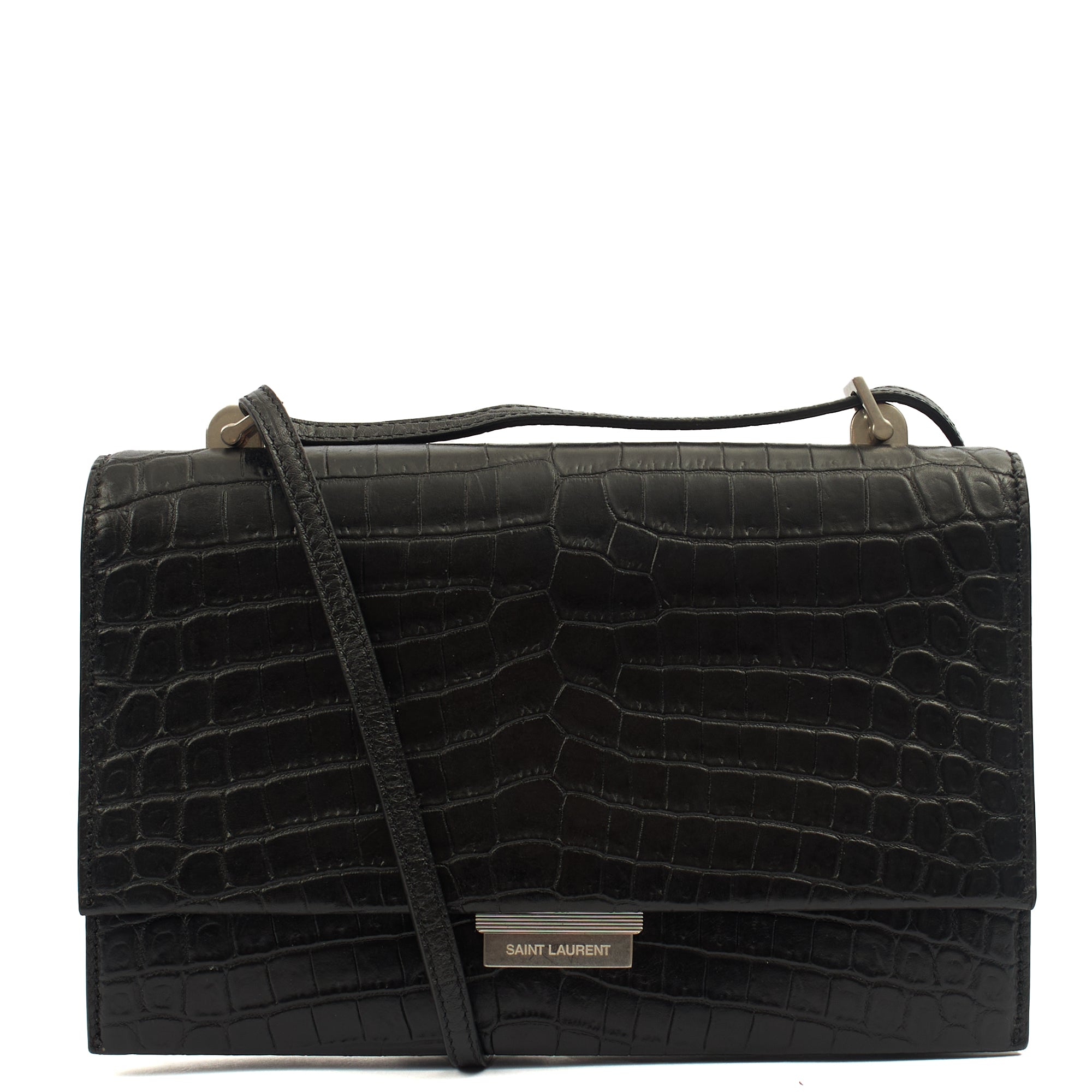 Saint Laurent Cross Body Crossbody in Black, Exotic Effect Leather — Front View