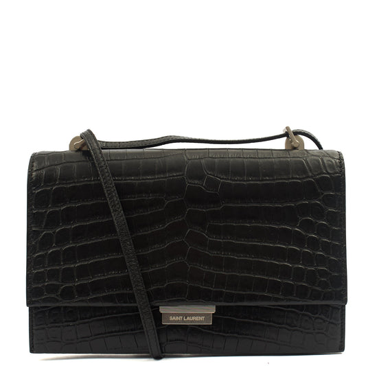 Saint Laurent Cross Body Crossbody in Black, Exotic Effect Leather — Front View