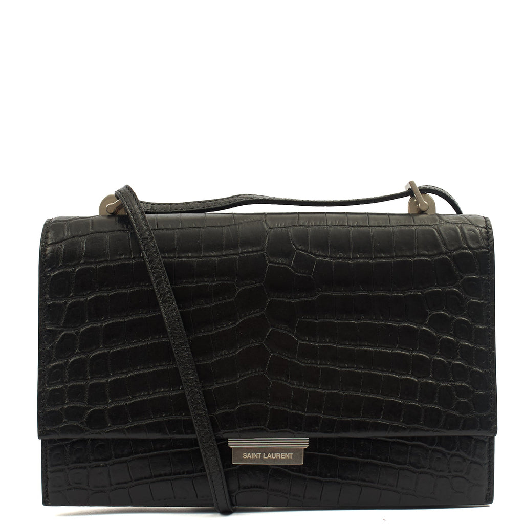Saint Laurent Cross Body Crossbody in Black, Exotic Effect Leather — Alternate View 7