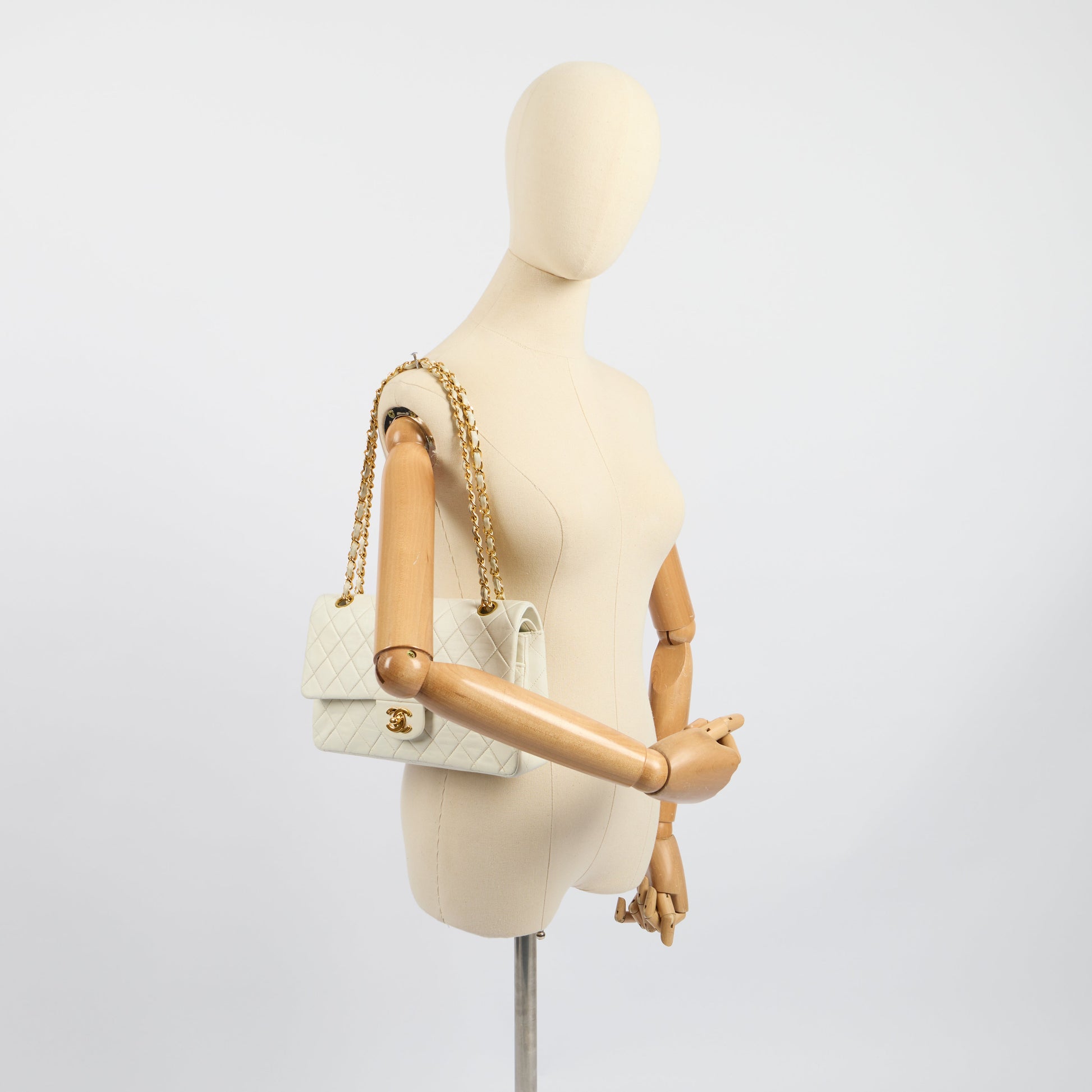 Classic Double Flap- Medium in White, Calfskin Leather With Gold Hardware — Side View