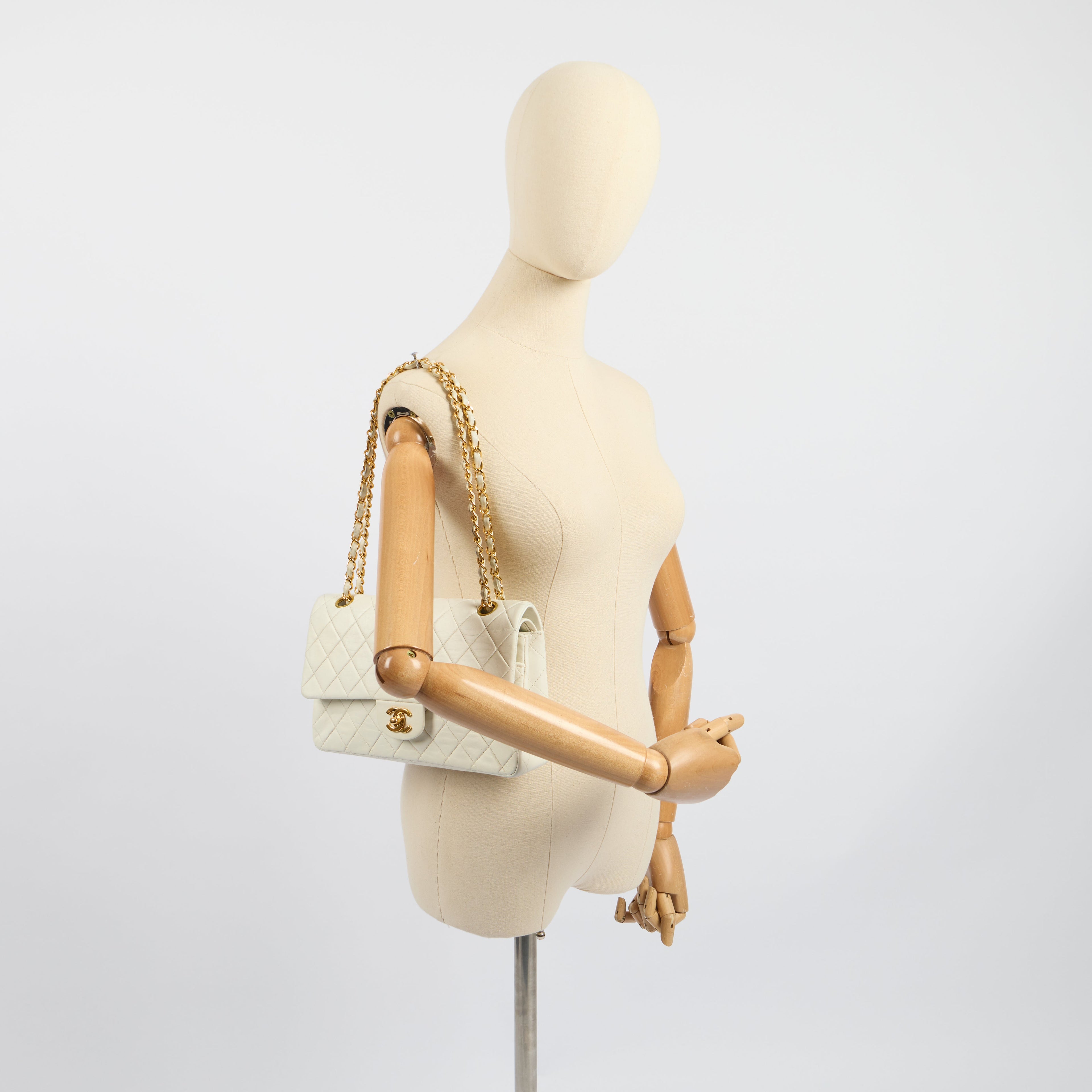 Classic Double Flap- Medium in White, Calfskin Leather With Gold Hardware — Side View