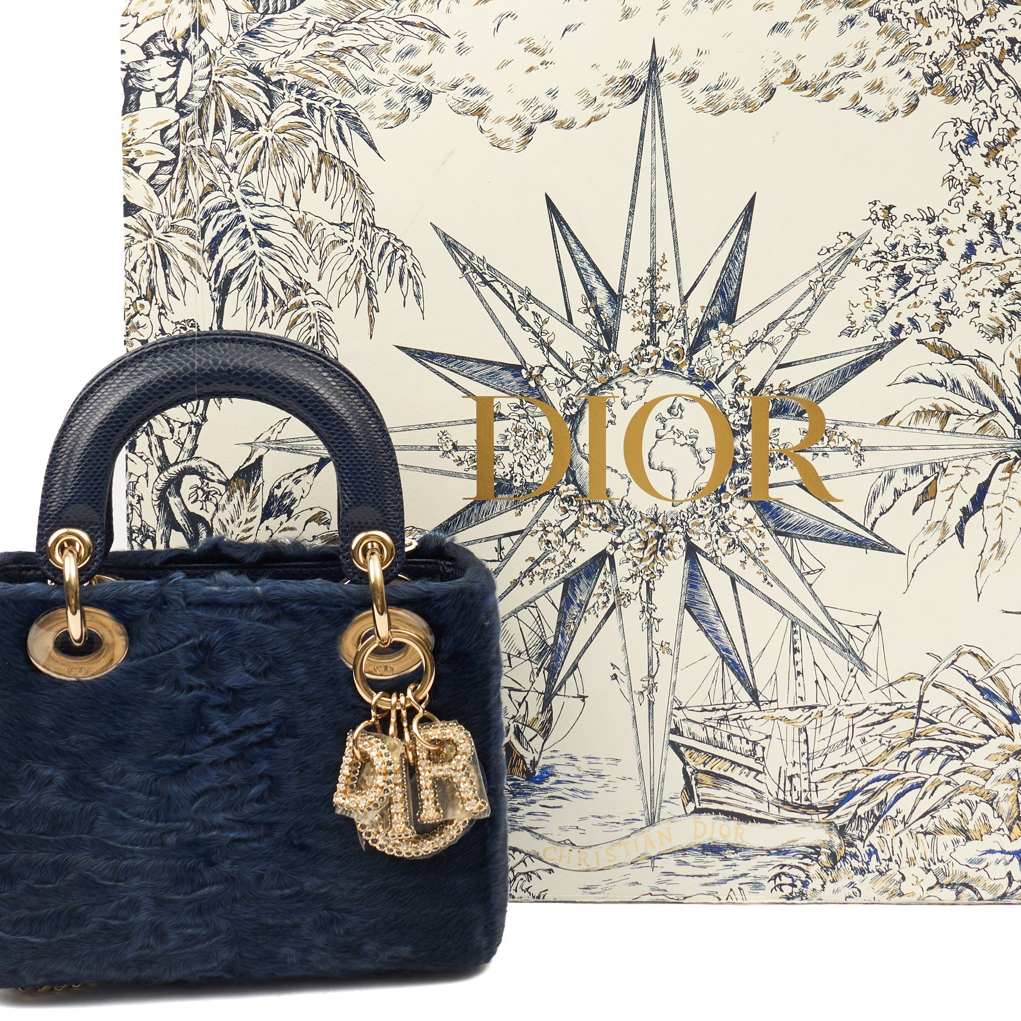 Lady Dior - Medium in Blue Astrakhan — Side View
