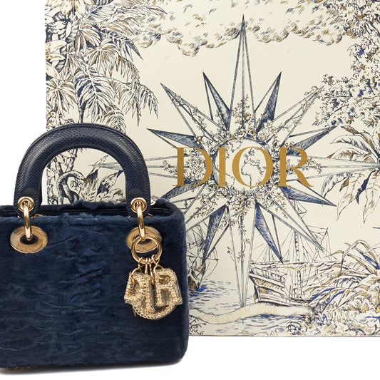 Lady Dior - Medium in Blue Astrakhan — Side View