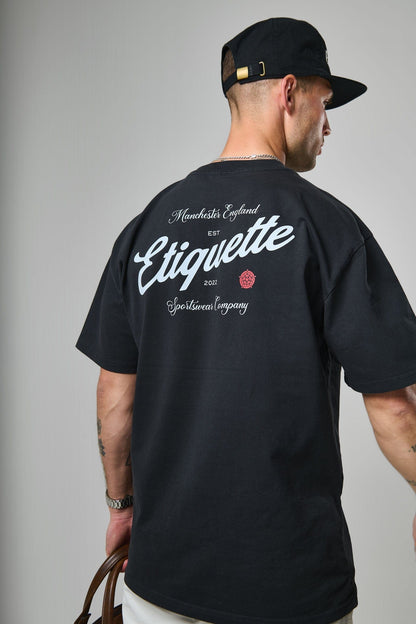 Etiquette The Rose Tee 'Black' — Faded Black — Size S — Top View