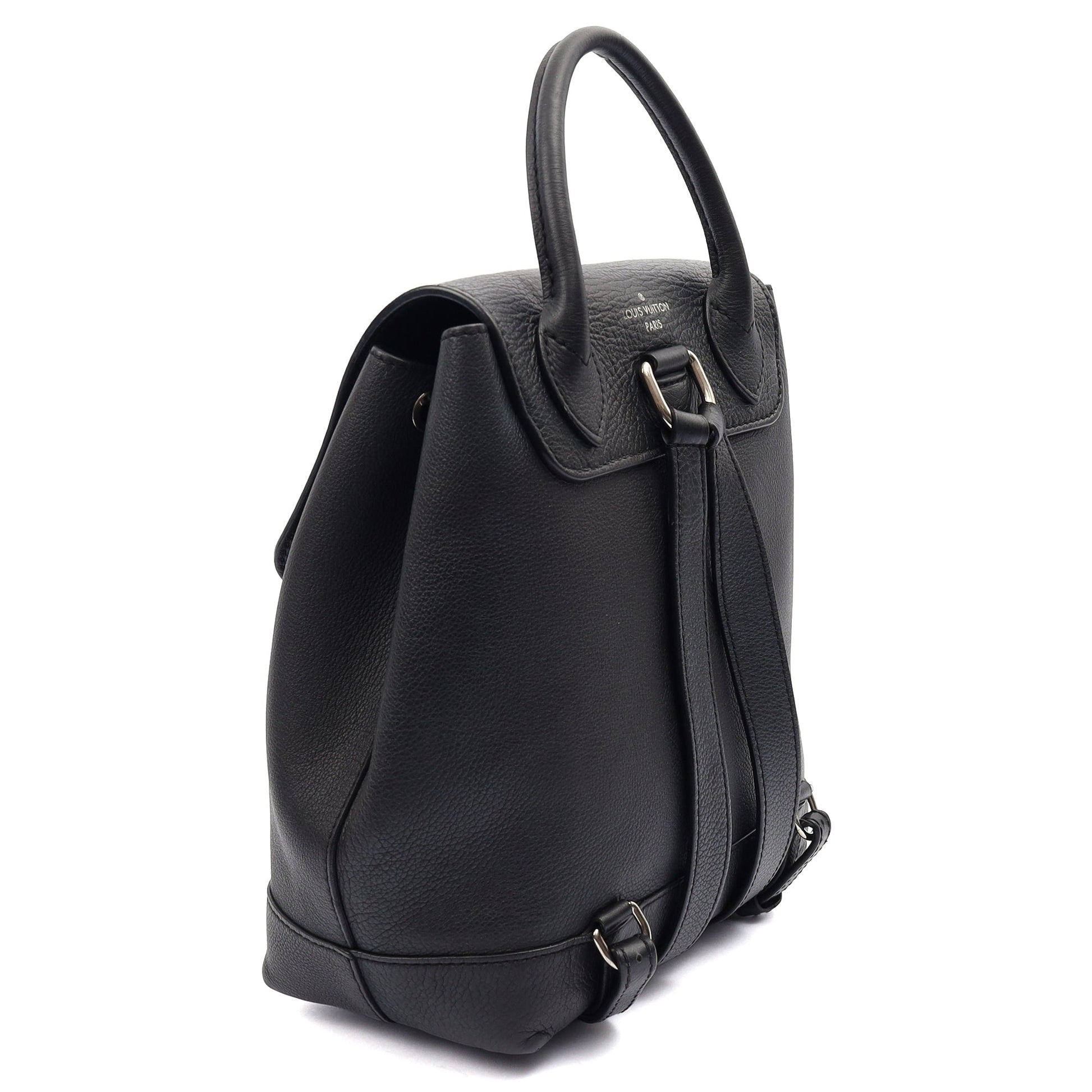 Louis Vuitton Backpack Lockme Backpack in Black, Calfskin Leather — Side View