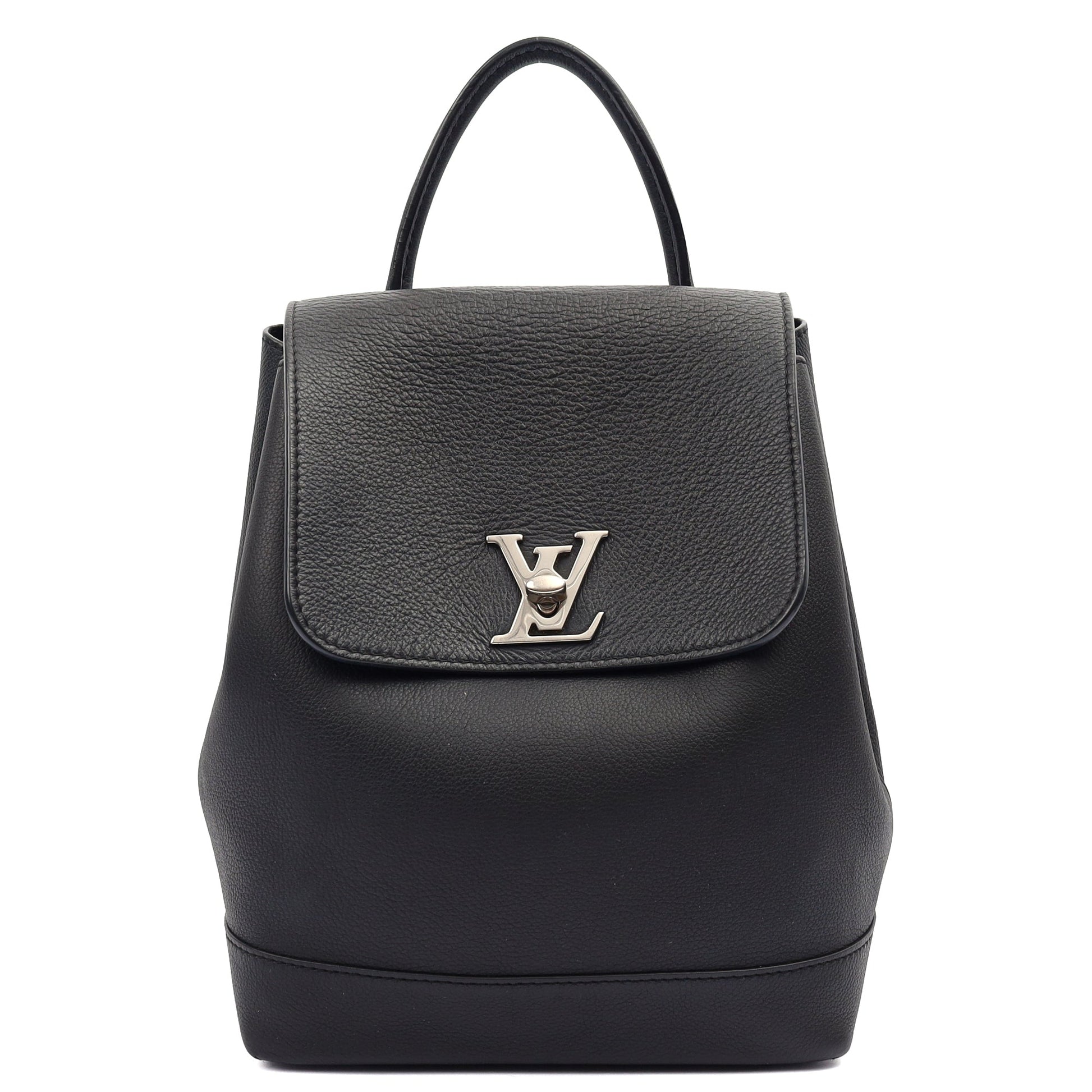 Louis Vuitton Backpack Lockme Backpack in Black, Calfskin Leather — Front View