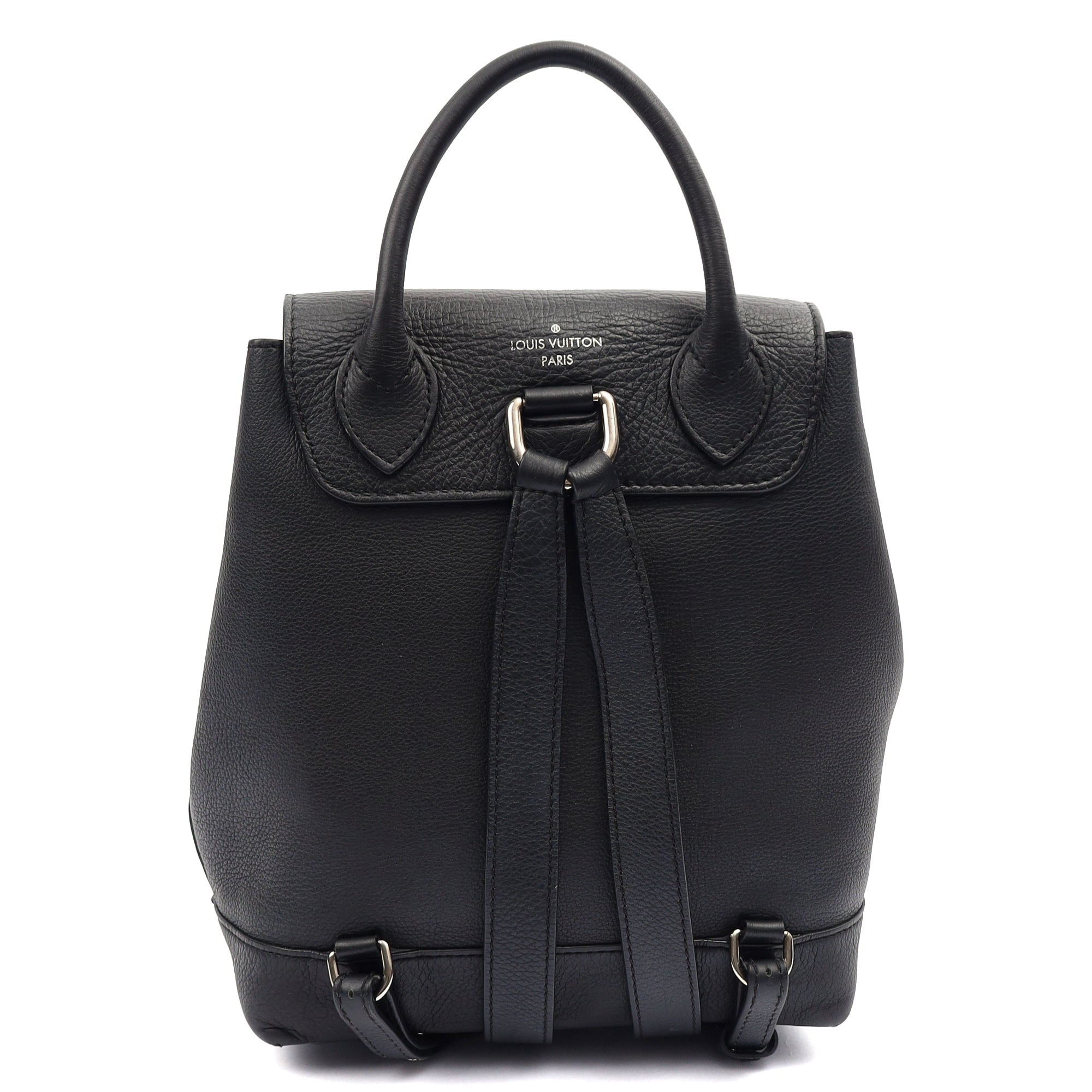 Louis Vuitton Backpack Lockme Backpack in Black, Calfskin Leather — Back View
