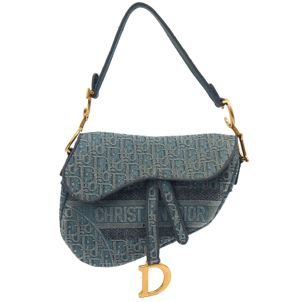 Christian Dior Shoulder Bag Saddle Bag in Blue, Fabric — Front View