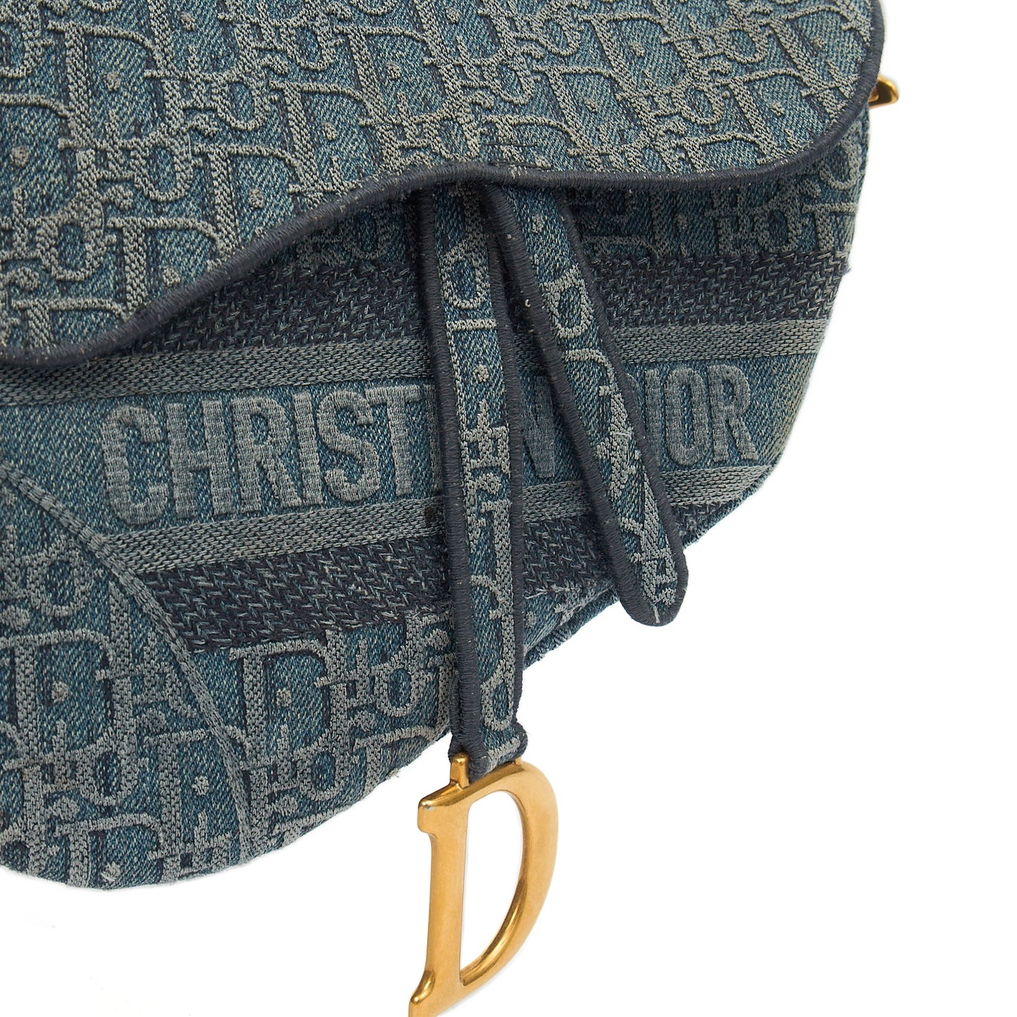 Christian Dior Shoulder Bag Saddle Bag in Blue, Fabric — Detail View