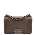 Chanel Shoulder Bag Boy - Mini in Metallic, Calfskin Leather — Front View