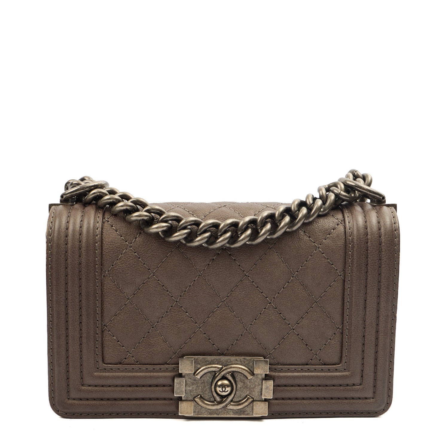 Chanel Shoulder Bag Boy - Mini in Metallic, Calfskin Leather — Front View