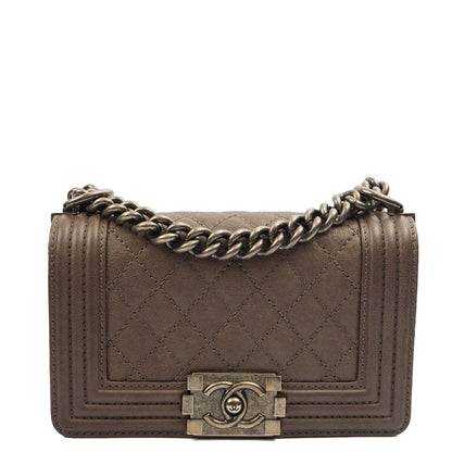 Chanel Shoulder Bag Boy - Mini in Metallic, Calfskin Leather — Front View