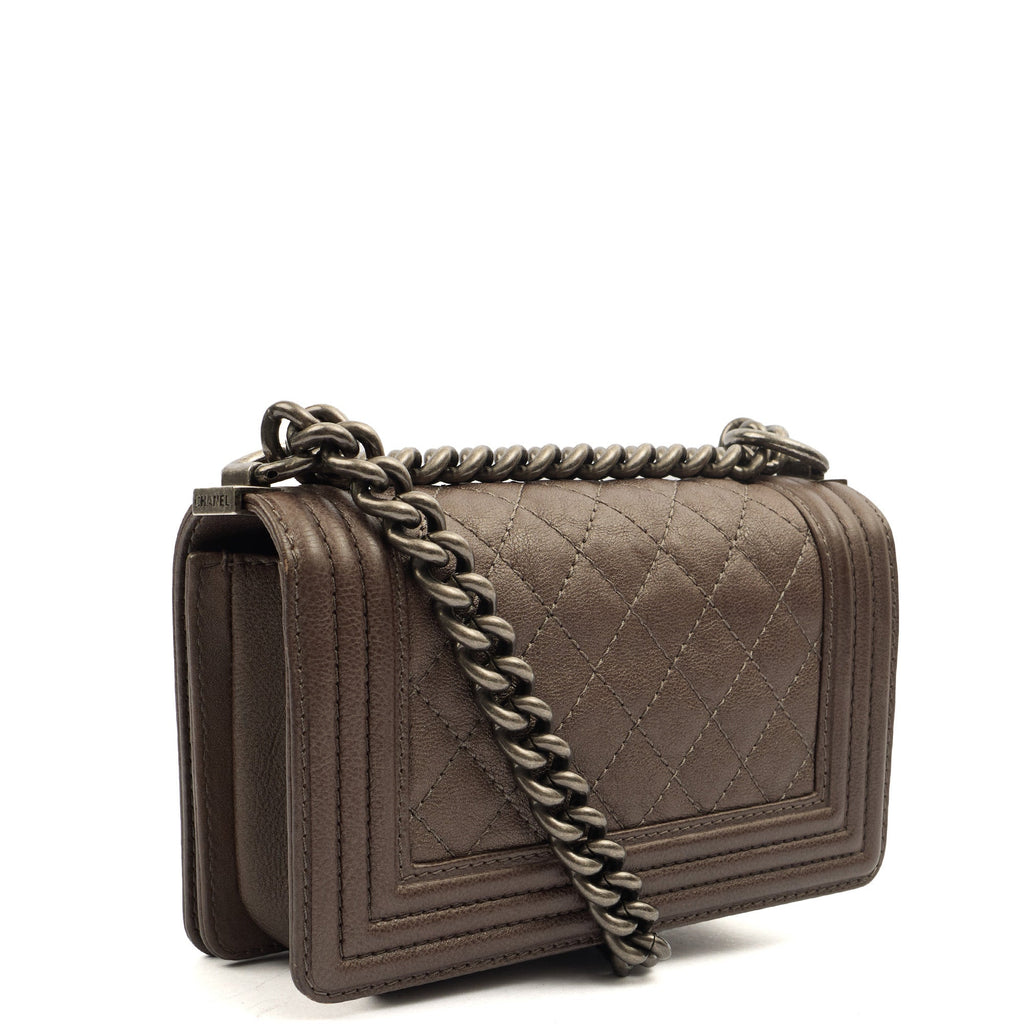 Chanel Shoulder Bag Boy - Mini in Metallic, Calfskin Leather — Back View