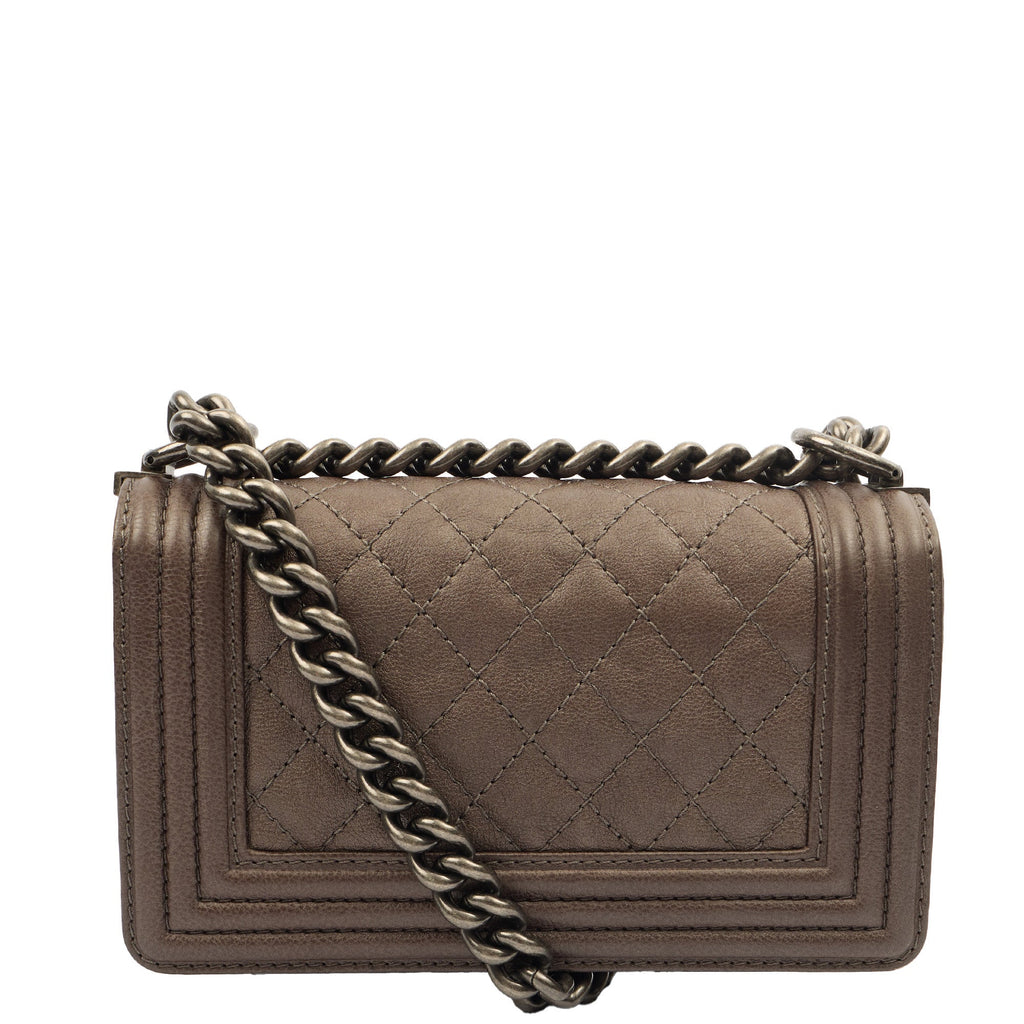 Chanel Shoulder Bag Boy - Mini in Metallic, Calfskin Leather — Top View