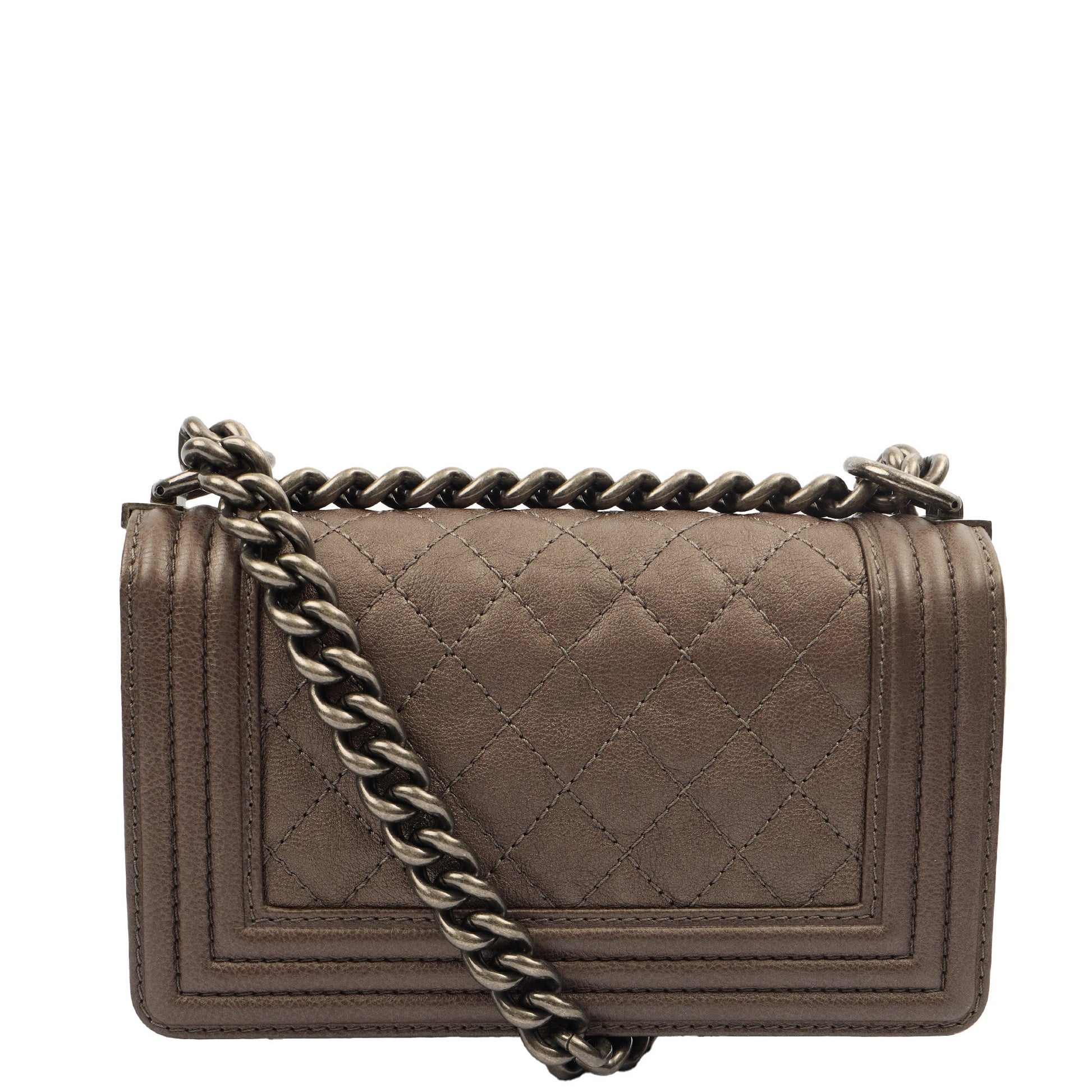 Chanel Shoulder Bag Boy - Mini in Metallic, Calfskin Leather — Top View