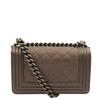 Chanel Shoulder Bag Boy - Mini in Metallic, Calfskin Leather — Top View