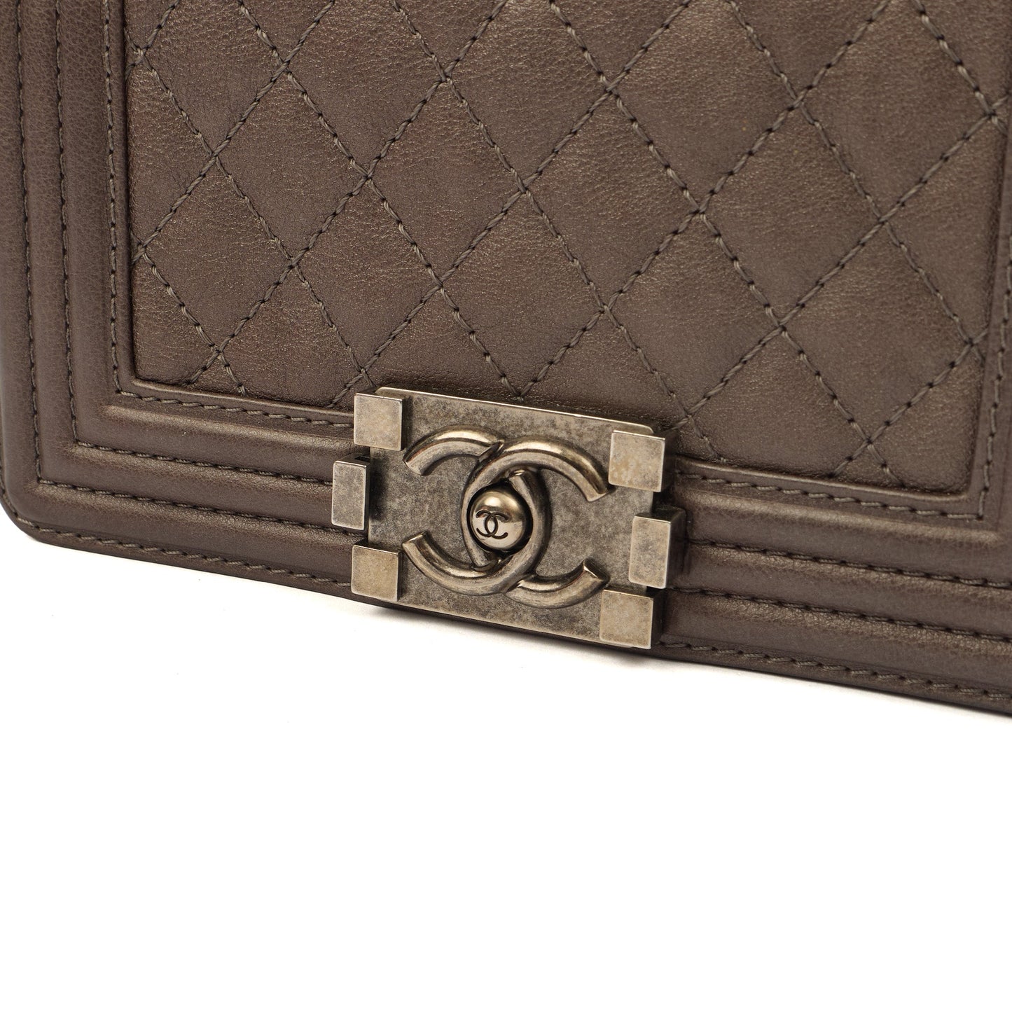 Chanel Shoulder Bag Boy - Mini in Metallic, Calfskin Leather — Side View