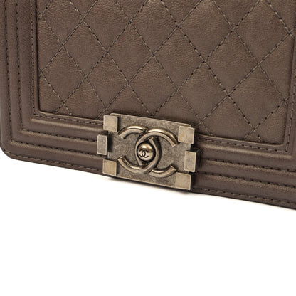Chanel Shoulder Bag Boy - Mini in Metallic, Calfskin Leather — Side View