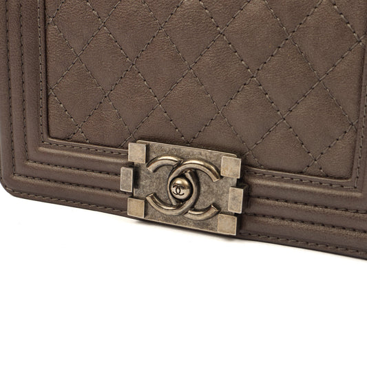 Chanel Shoulder Bag Boy - Mini in Metallic, Calfskin Leather — Side View