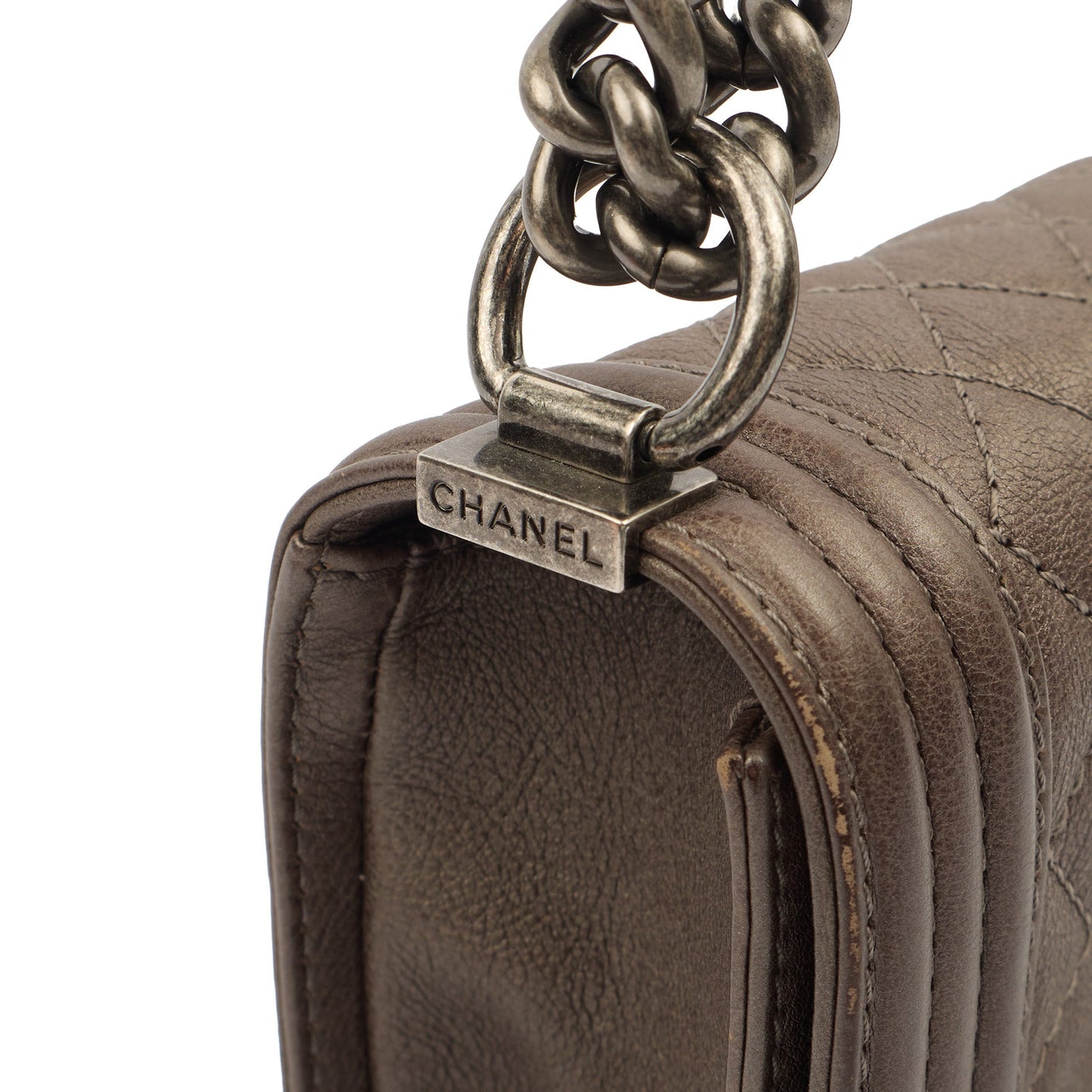 Chanel Shoulder Bag Boy - Mini in Metallic, Calfskin Leather — Alternate View 8