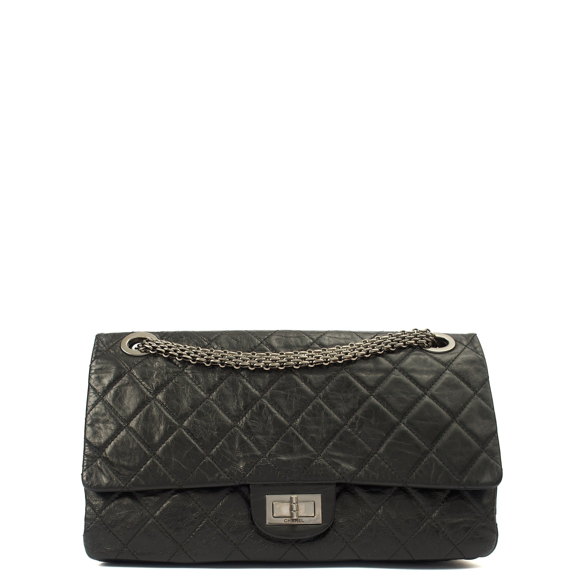 Chanel Shoulder Bag 2.55 Reissue - Maxi in Black, Crinkled Calfskin Leather — Front View