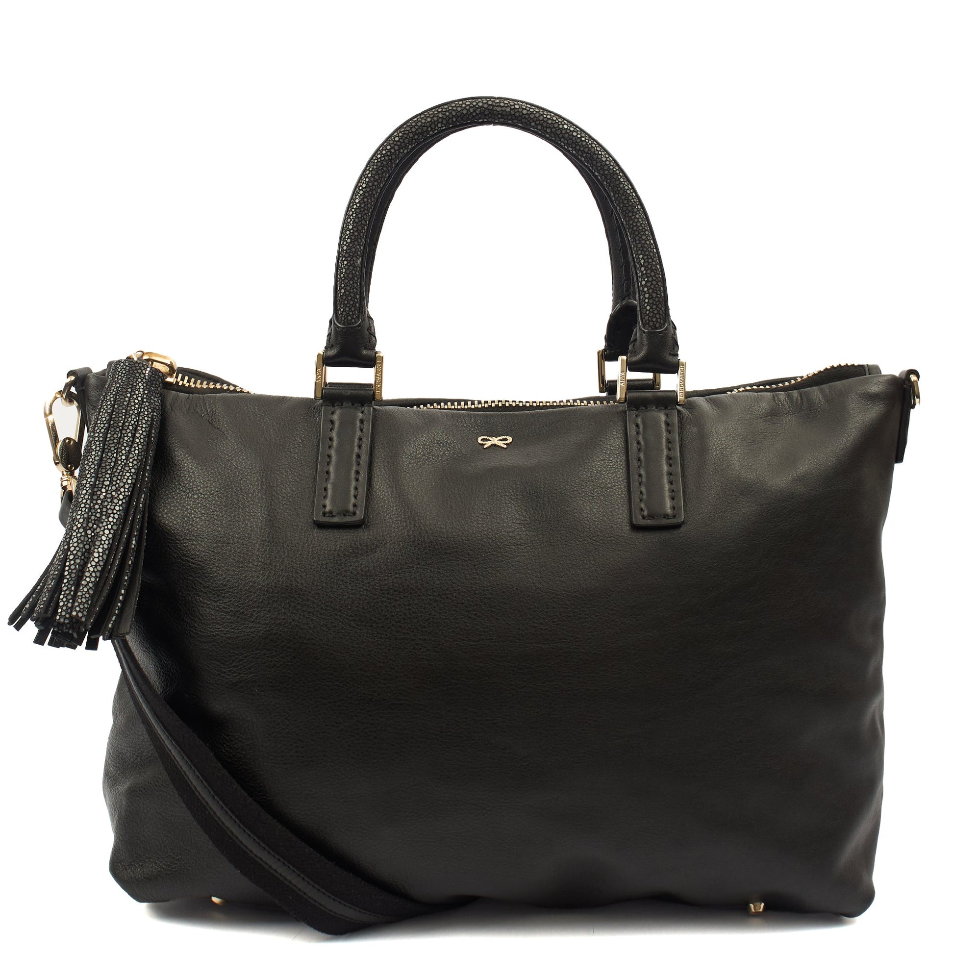 Anya Hindmarch Tote Maxi Zip- Top Handle  in Black, Leather — Side View