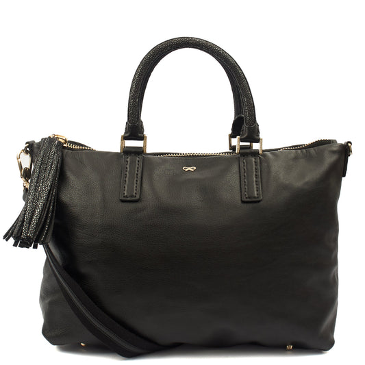 Anya Hindmarch Tote Maxi Zip- Top Handle  in Black, Leather — Side View