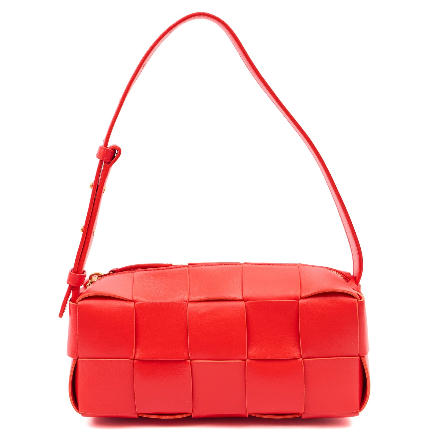Bottega Veneta Shoulder Bag Brick in Red, Intrecciato Nappa — Front View