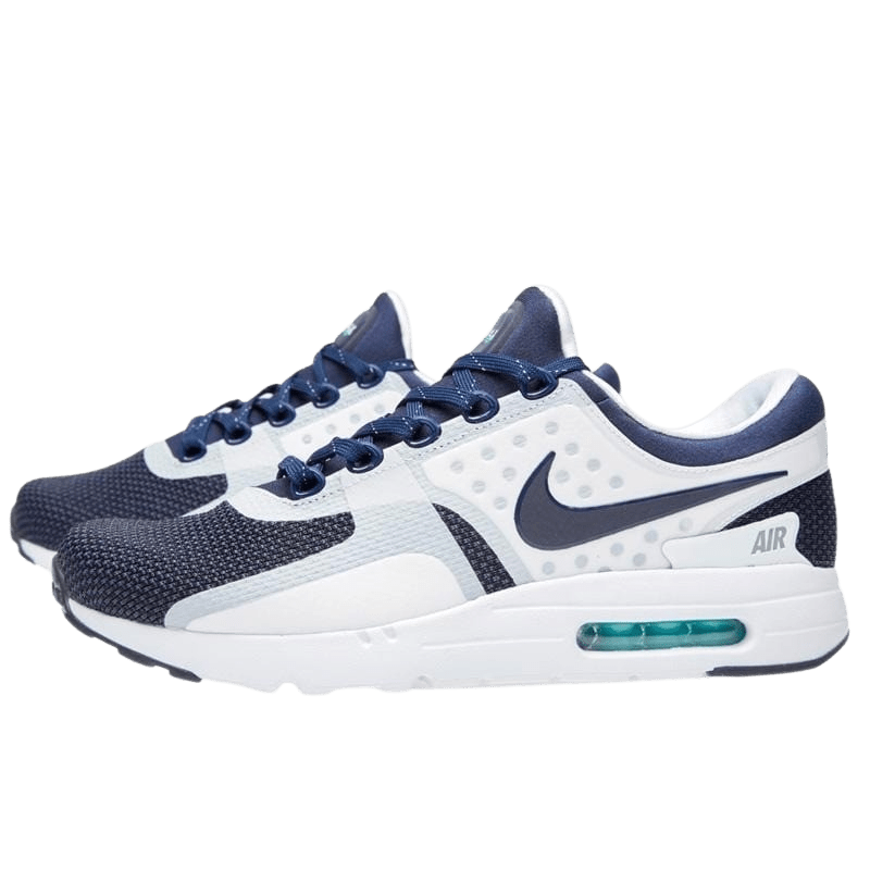 NIKE AIR MAX ZERO QS White & Mid Navy — UK 3 | EU 35.5 | US 3.5 — Front View