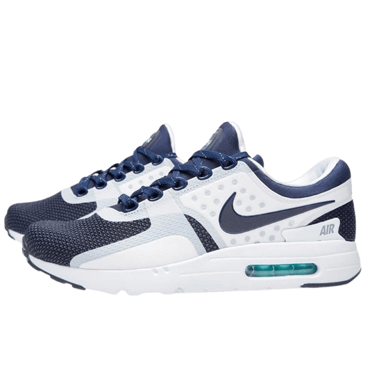 NIKE AIR MAX ZERO QS White & Mid Navy — UK 3 | EU 35.5 | US 3.5 — Front View