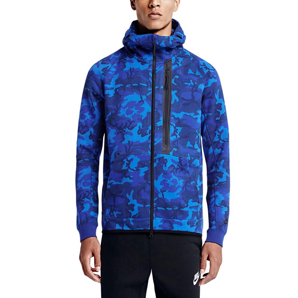NIKE TECH FLEECE MEN'S HOODIE - BLUE CAMO — XXS — Front View