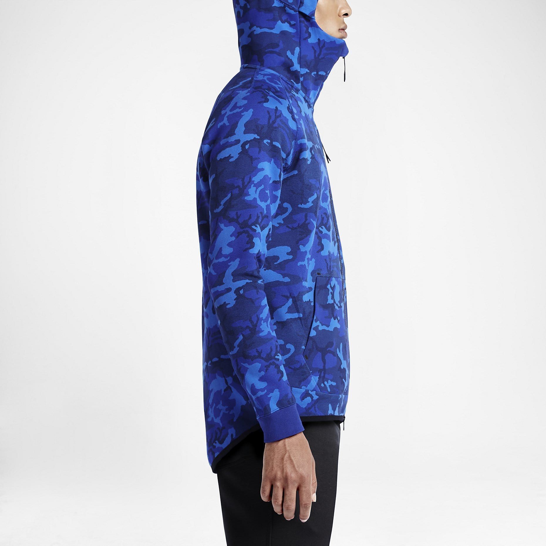 NIKE TECH FLEECE MEN'S HOODIE - BLUE CAMO — XXS — Side View