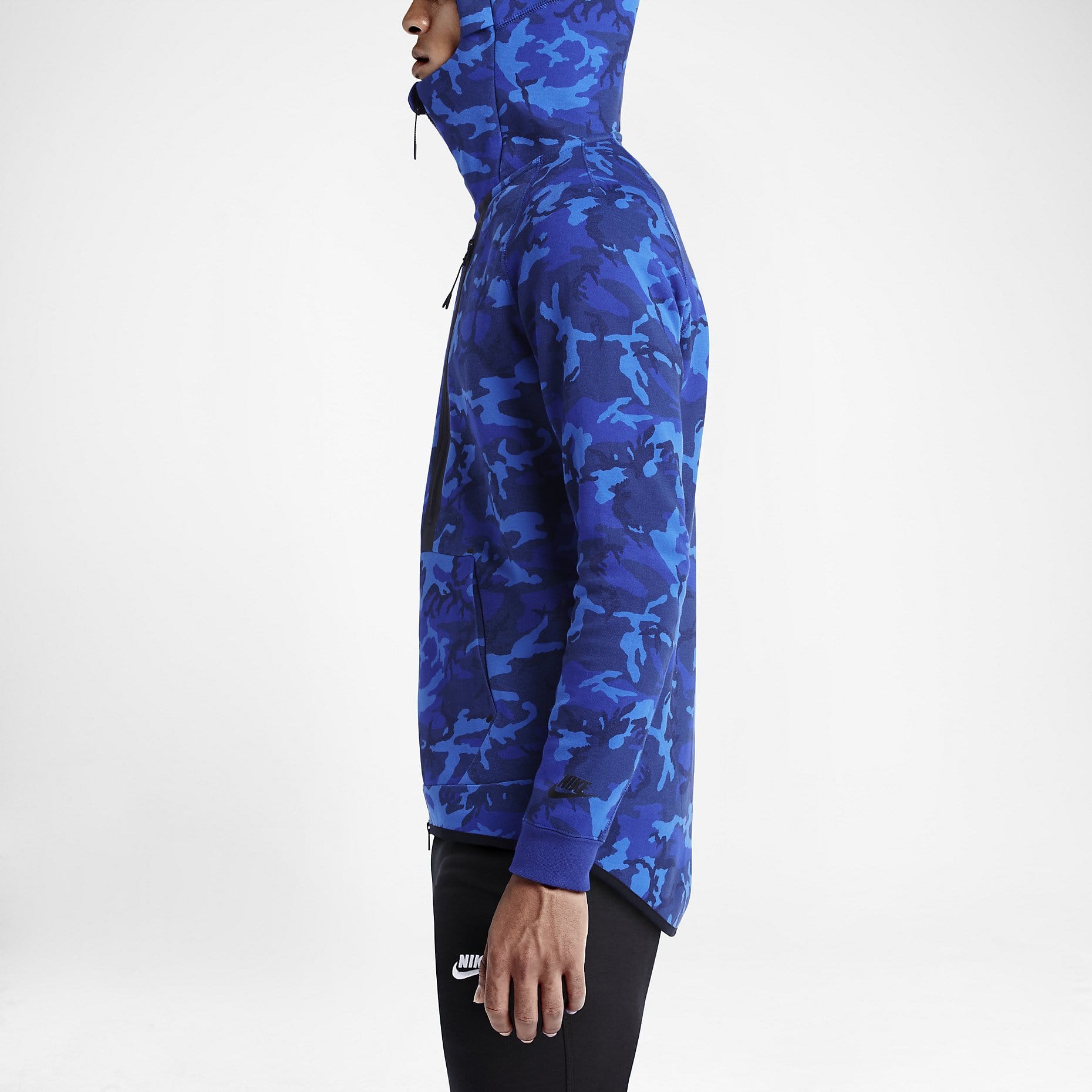 NIKE TECH FLEECE MEN'S HOODIE - BLUE CAMO — XXS — Back View