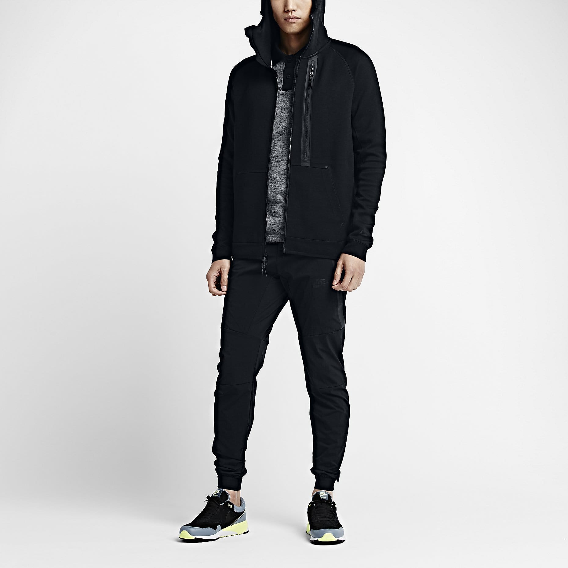NIKE TECH FLEECE BLACK HOODIE — XXS — Lifestyle View
