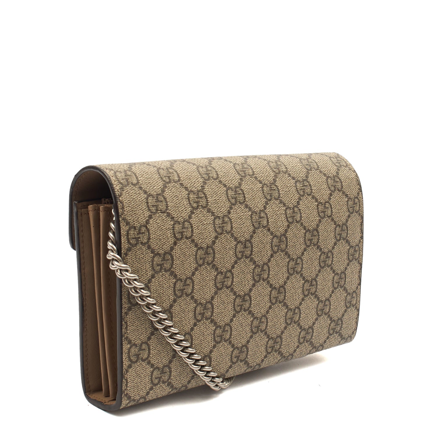 Gucci Cross Body Dionysus Chain Wallet in GG Supreme, Leather — Side View