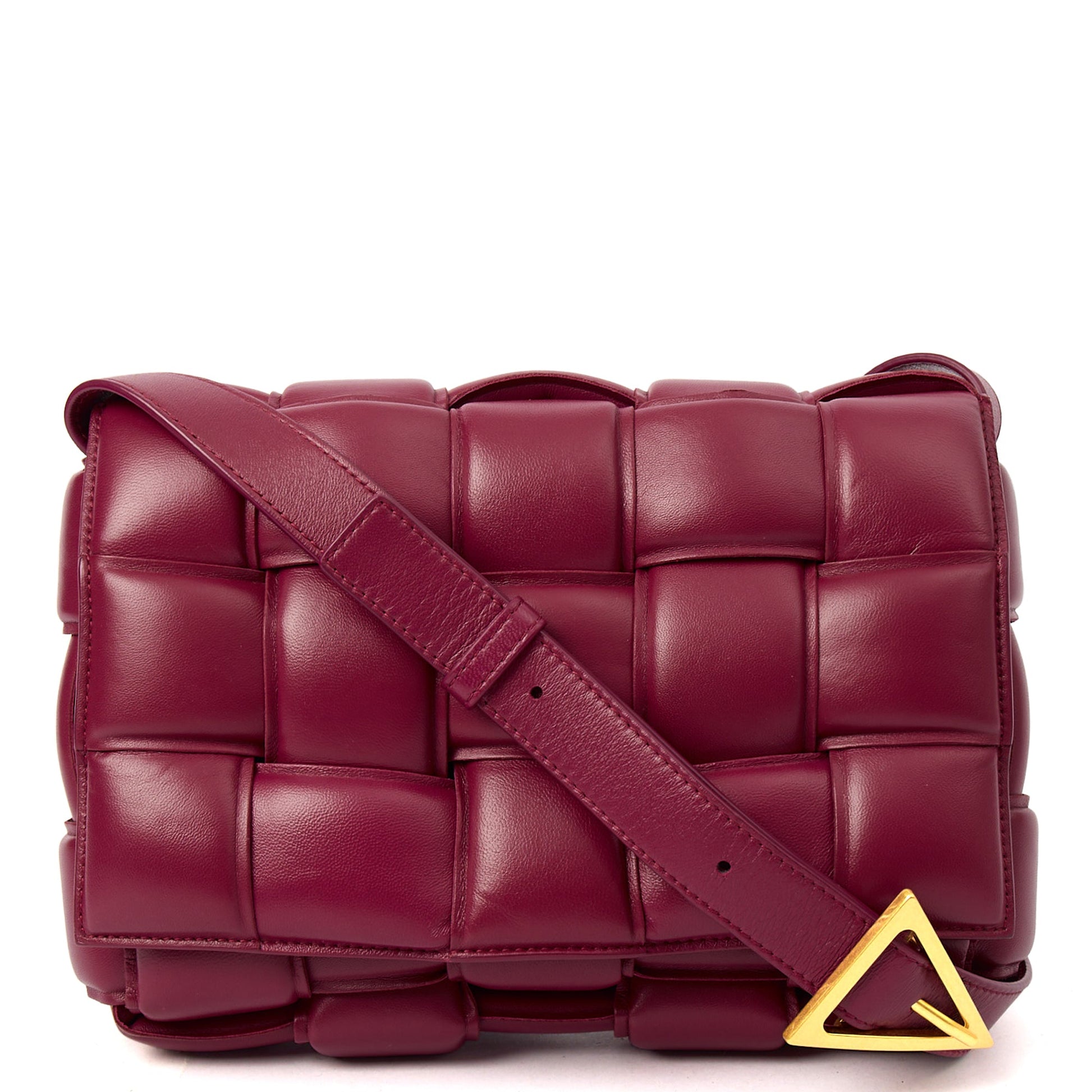 Bottega Veneta Cross Body Cassette in Raspberry, Intrecciato Nappa — Front View
