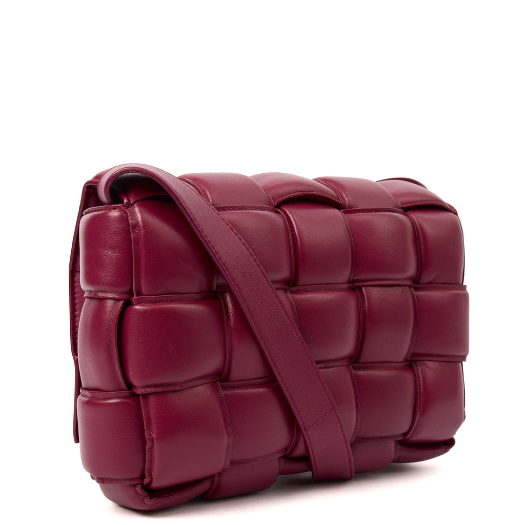 Bottega Veneta Cross Body Cassette in Raspberry, Intrecciato Nappa — Back View