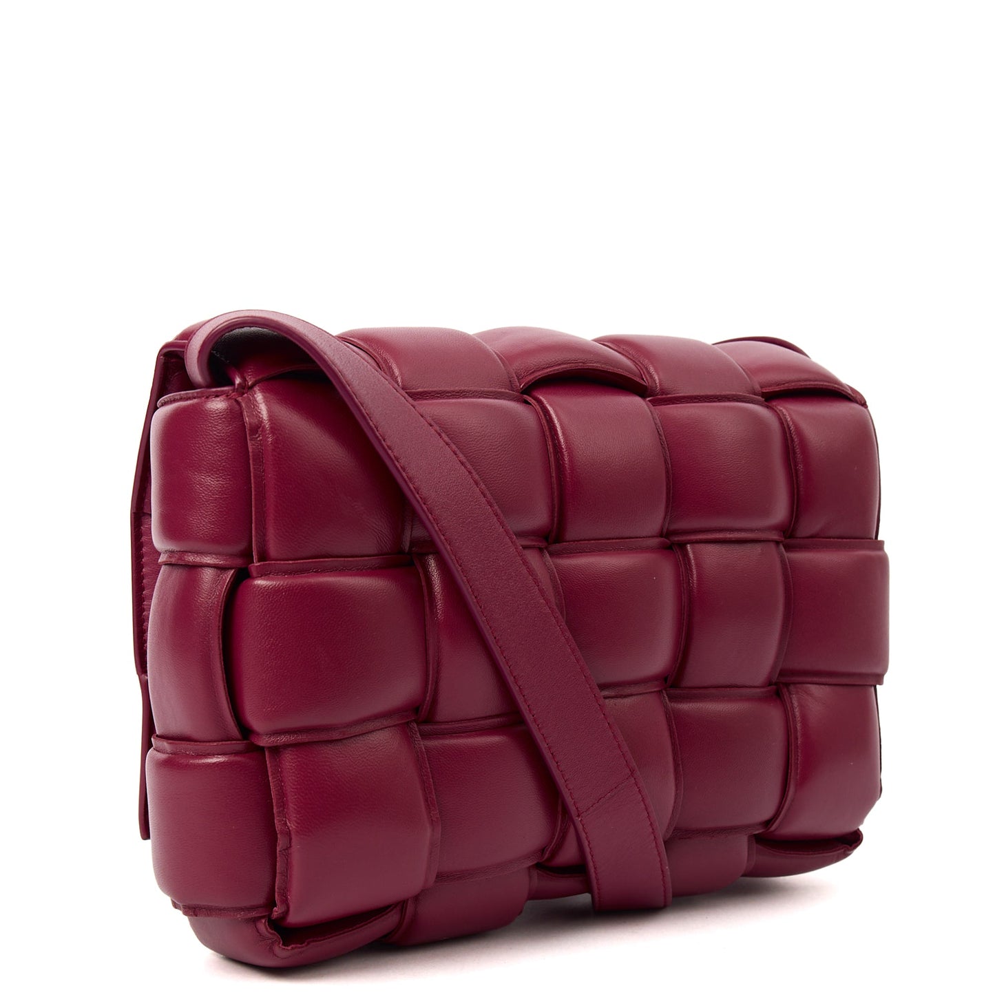 Bottega Veneta Cross Body Cassette in Raspberry, Intrecciato Nappa — Back View