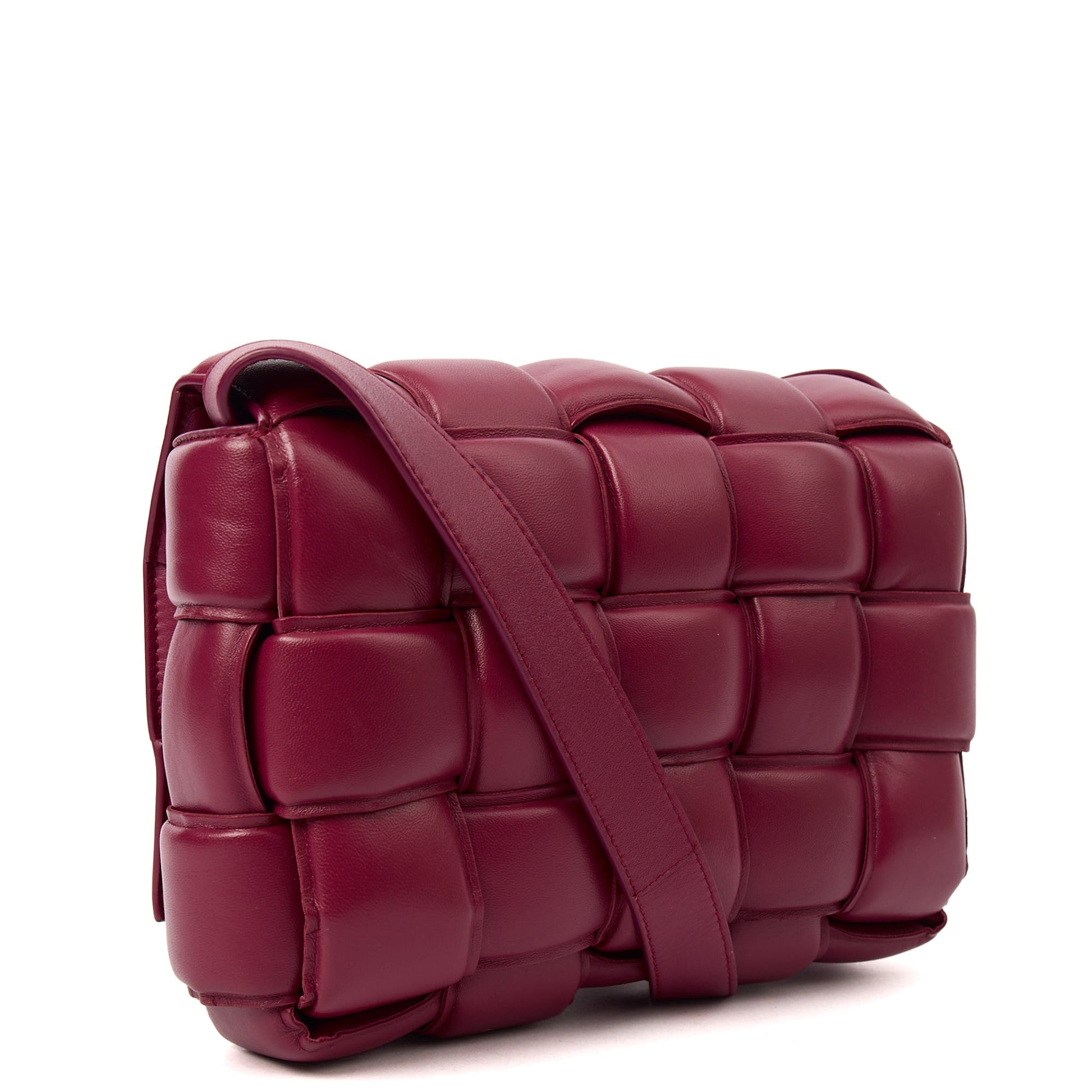 Bottega Veneta Cross Body Cassette in Raspberry, Intrecciato Nappa — Back View