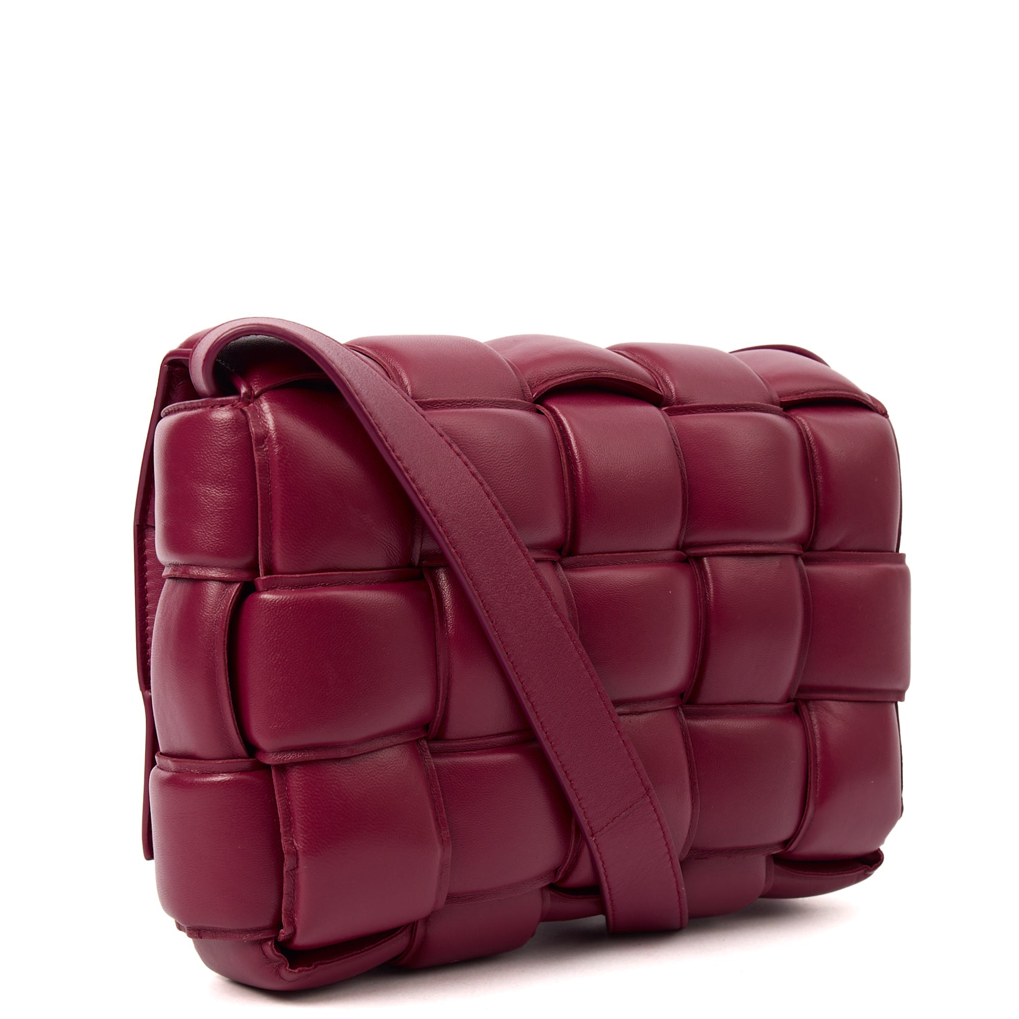 Bottega Veneta Cross Body Cassette in Raspberry, Intrecciato Nappa — Back View