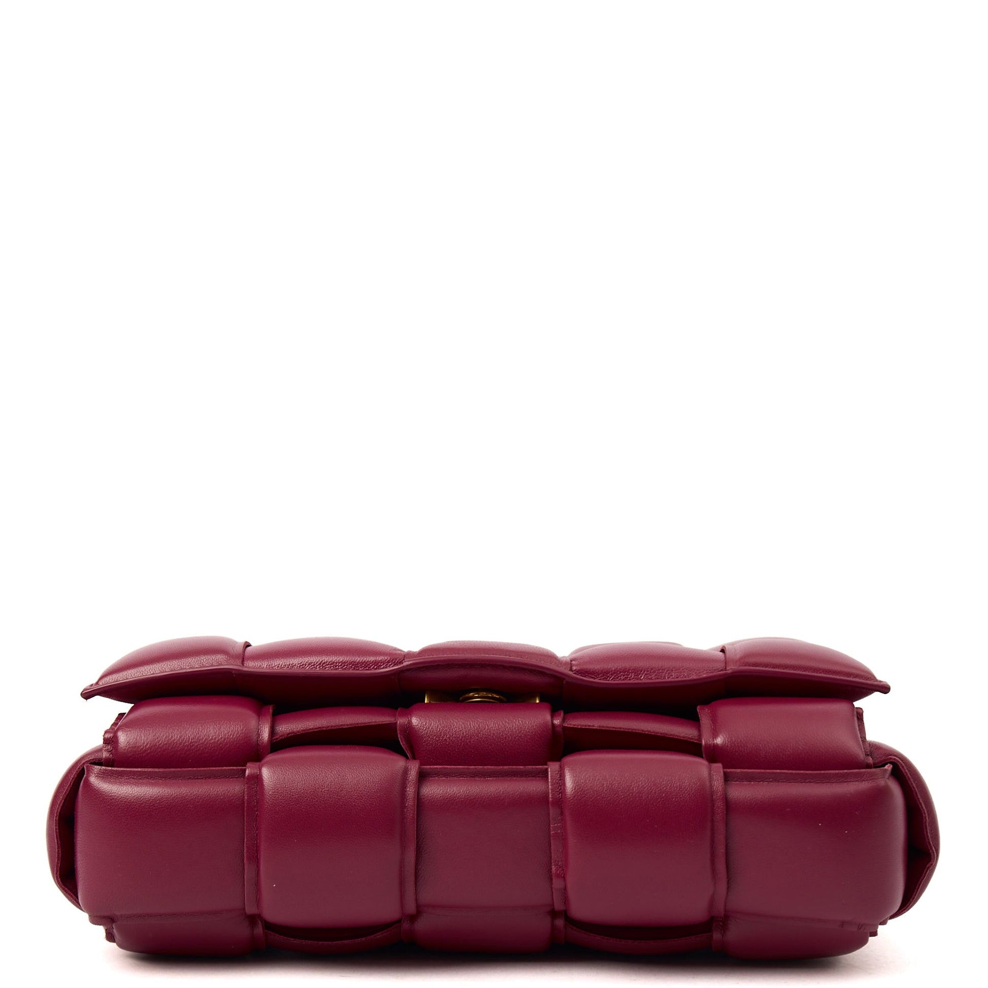 Bottega Veneta Cross Body Cassette in Raspberry, Intrecciato Nappa — Detail View