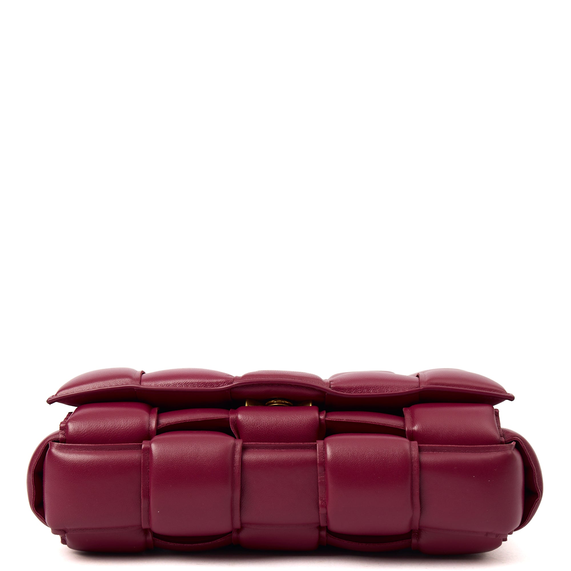Bottega Veneta Cross Body Cassette in Raspberry, Intrecciato Nappa — Detail View